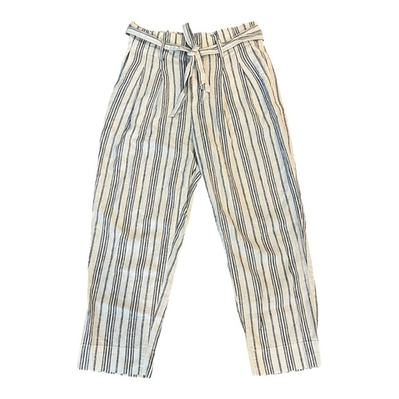MADEWELL Linen Paperbag Pants White Cotton Dark Baltic Stripe AN839 Size 6 - Picture 5 of 16